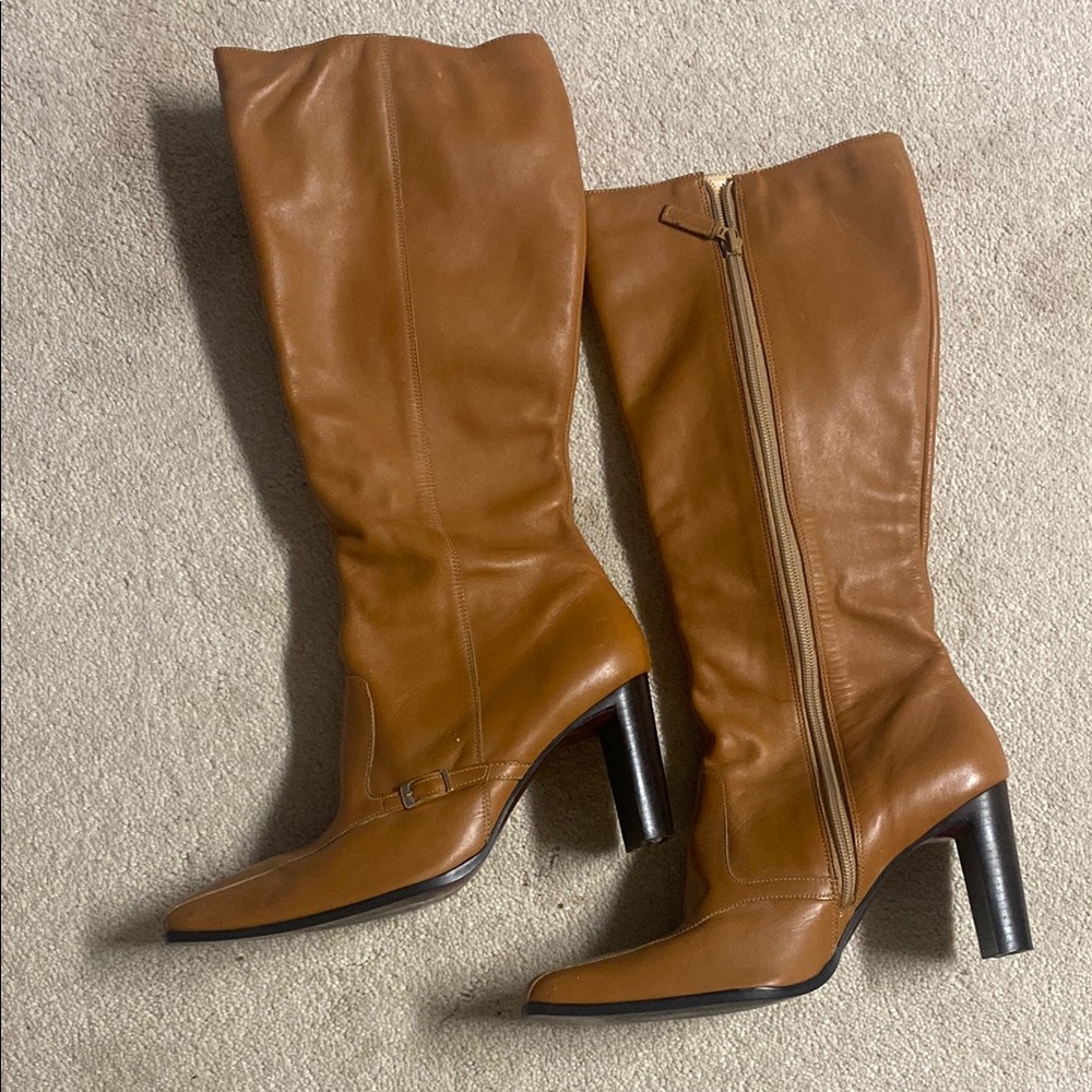 Size 9 caramel real Leather Knee-High heeled boots